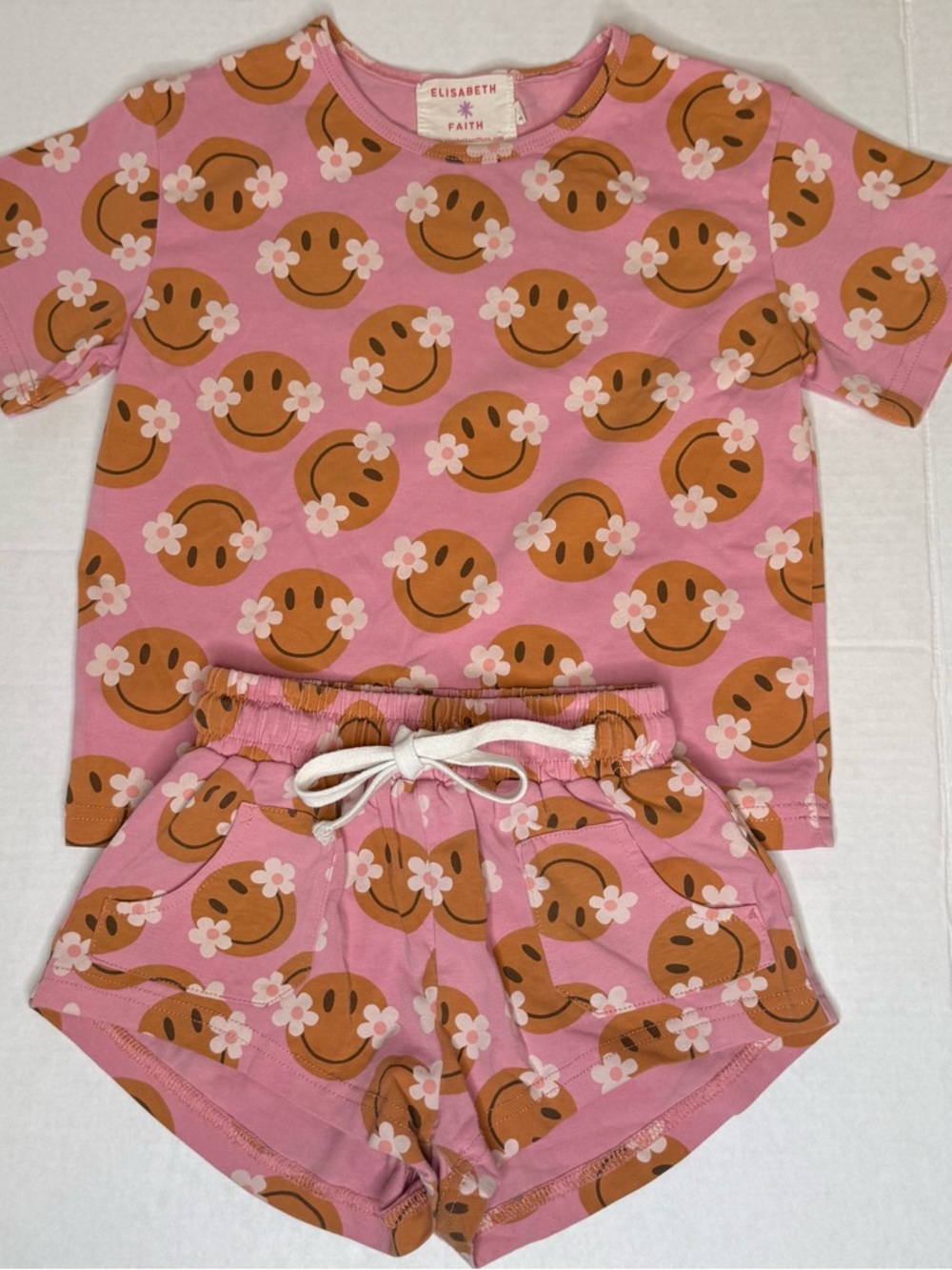 Elisabeth & Faith Smiley Face Set Pink Floral Shorts Outfit 2-3Y Boutique😊🌼